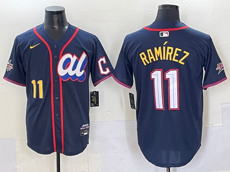 Men 2025 Cleveland Indians #11 Ramirez Blue All star Nike MLB Jersey style 4
